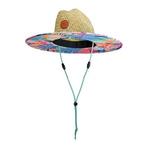 NWT Roxy Girls Pina To My Colada Straw Panama Hat Wide Brim Floral Beach Sun Hat